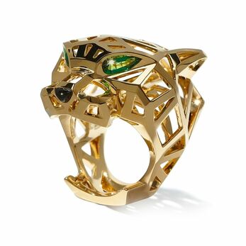 Cartier Panthère Skeleton ring in 18k gold with tsavorite garnets and onyx