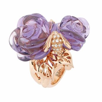 Rose Dior Pré Catelan ring with carved amethyst and diamonds in 18k rose gold 
