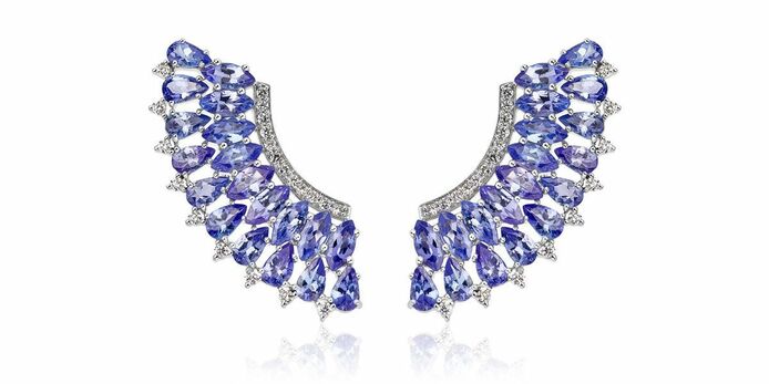 Mirage earrings in 18K white gold with tanzanites and diamond pavé 