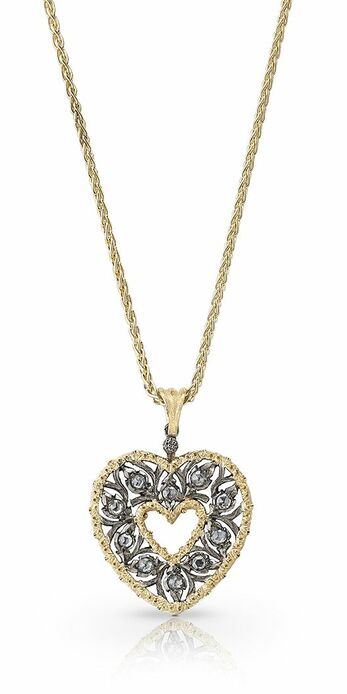 Heart pendant in yellow gold, blackened gold and rose-cut diamonds