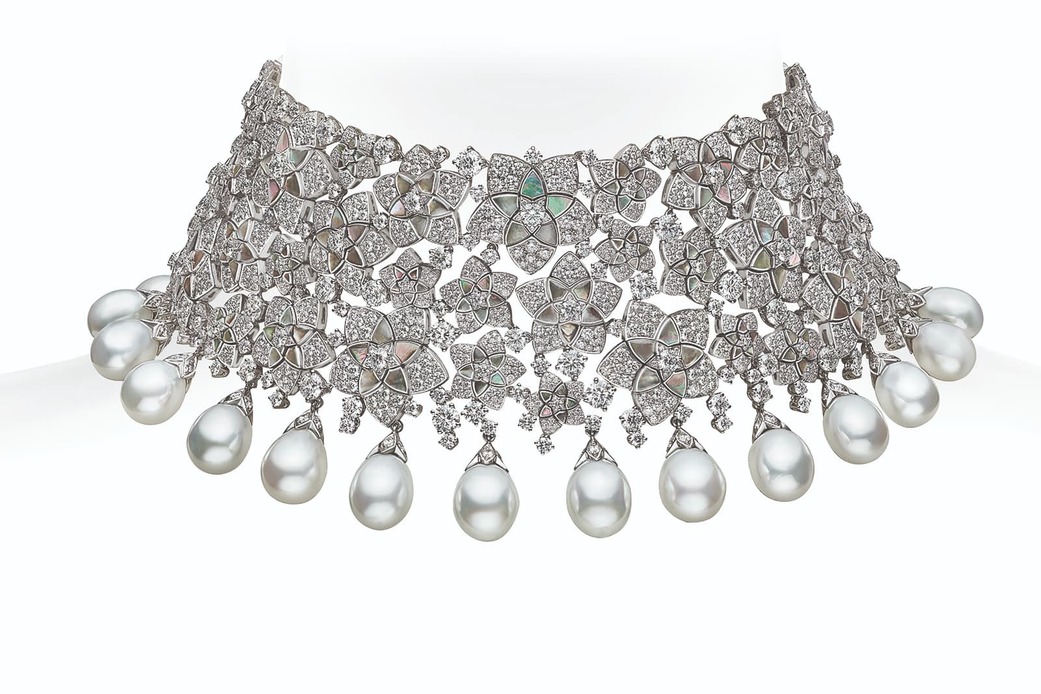 Diamond, pearl and mother of pearl choker necklace