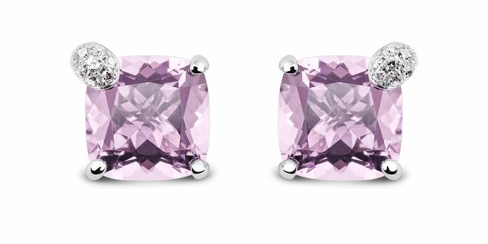 Peekaboo earrings in white gold with two cushion-cut amethysts and 18 brilliant-cut diamonds