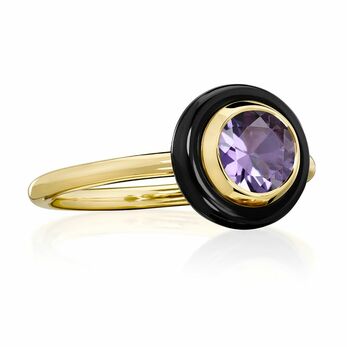 Chakra Frames Grenade ring with amethyst in 18k yellow gold 