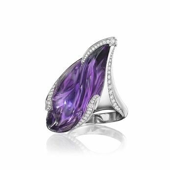 Amethyst and diamond cocktail ring in platinum 