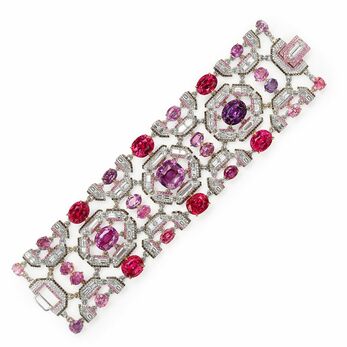 Bracelet with 82.37 carats of pink spinels, 25.69 carats of sapphires and 24.91 carats of diamonds in 18k white gold 