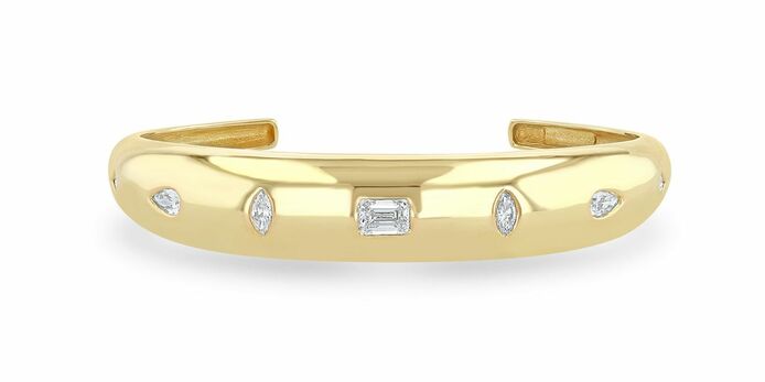 Medium Aura cuff bracelet with fancy-cut diamonds in 14k yellow gold 