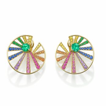 Earrings with Muzo Colombian emeralds and multi-coloured gemstones 