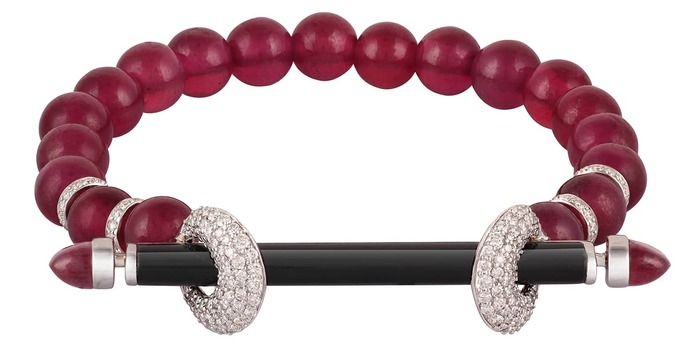 Chakra bracelet in  ruby, onyx and diamond 