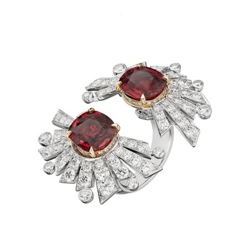 Soleil 19 Aout ring in gold, white gold, ruby and diamonds