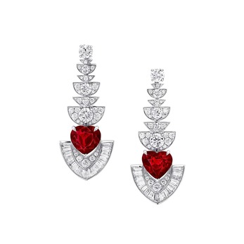 Earrings in white gold, ruby and diamond