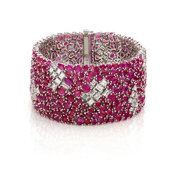 Wide Ruby Bracelet in rubies and diamonds