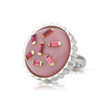 White gold, rose gold, spinel and opal Cupcake ring