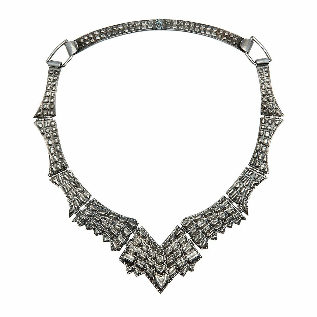 Black Lady Caiman necklace in gold. silver and black rhodium 