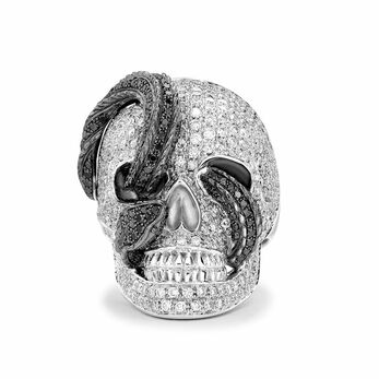 Pave Skull & Snake Ring in white gold, diamond and black diamond