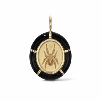 Hand-cut Onyx Frame Spider charm in yellow gold and onyx