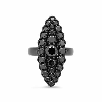 Jeanne D'arc Marquise Cluster ring set with black diamonds
