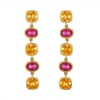Gold, citrine and tourmaline earrings