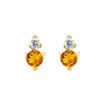 Birthstone Stud earrings in yellow gold, citrine and diamond 