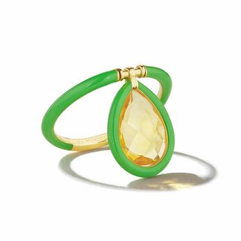 Acid Green Flip ring in yellow gold, enamel and citrine
