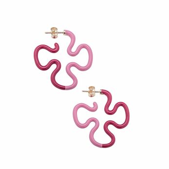 B Duo Colour earrings in silver, gold and Amarena and Bubblegum pink enamel