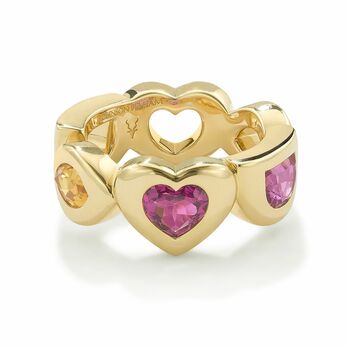 Medium Pink Eye Love U ring in gold, pink sapphire and rubellite