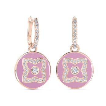 Enchanted Lotus sleeper earrings in rose gold, pink enamel and diamond