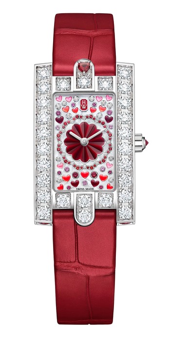 Avenue Classic Valentine watch in white gold, enamel, coloured gemstones and diamonds 