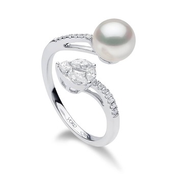 Ring in white gold, pearl and diamond