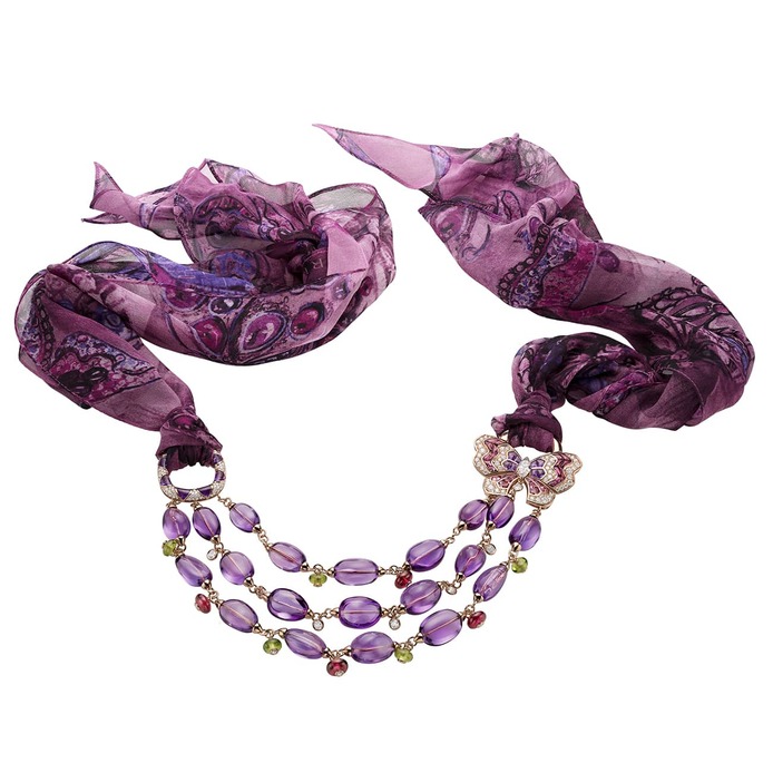 Gold, amethyst and coloured gemstones necklace 