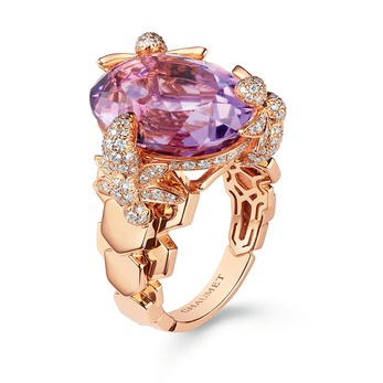 Alveole ring in gold, amethyst and diamond