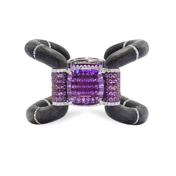 Gold, carbon, amethyst and diamond cuff