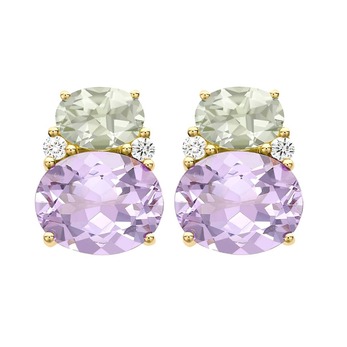 Gold, amethyst and diamond earrings