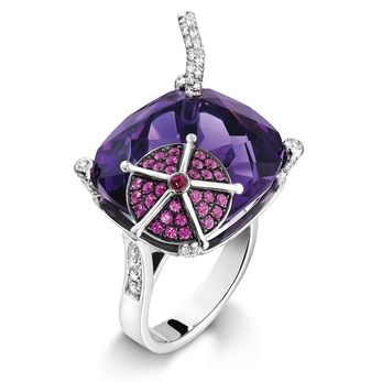 Limelight Cocktail Party ring in white gold, amethyst, sapphire and diamond