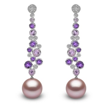 White gold, amethyst, pearl and diamond earrings