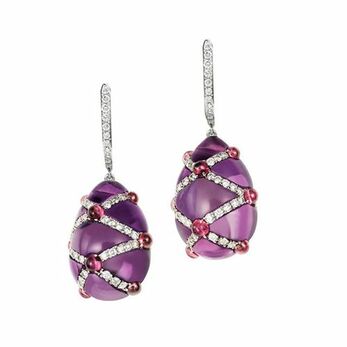 White gold, amethyst, ruby and diamond earrings