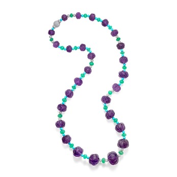 Gold, amethyst, turquoise, emerald and diamond necklace 