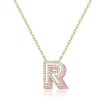 Silhouette R pendant in gold, enamel and diamond 