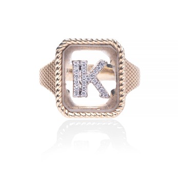 Initial Crystal ring in rose gold, rock crystal and diamond 