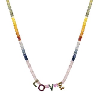 LOVE necklace in gold and coloured precious gemstones