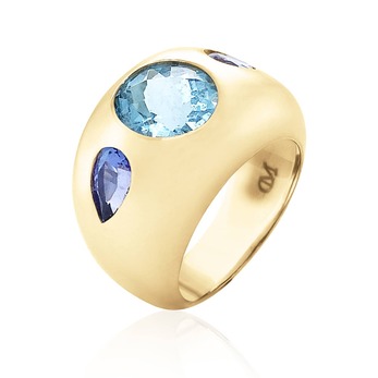 Chunky Nomad ring in gold, aquamarine and tanzanite