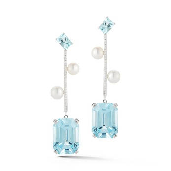 Earrings in white gold, diamond and pearl 
