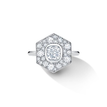 Bespoke Hexagon Engagement ring in white gold and diamond