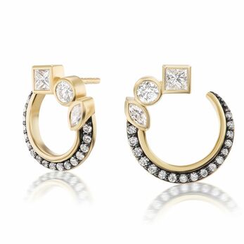Mini Bezel Crescent earrings in gold, black gold and diamond