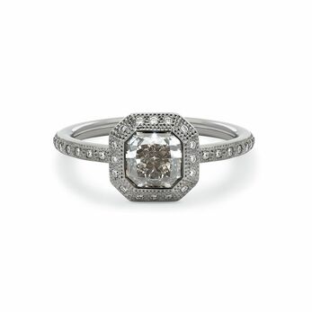 Talisman collection ring in white gold coated with rhodium and with grey diamond