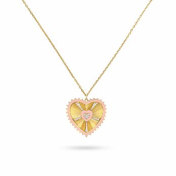 Heart necklace in gold, enamel and diamond