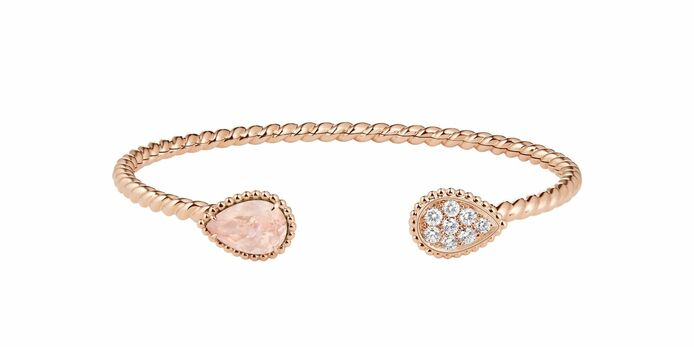 Serpent Bohème bracelet in gold, pink quartz and diamond