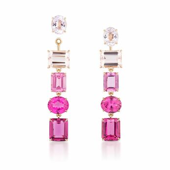 Convertible Pink Ombré Drop Earrings in gold and pink gemstones