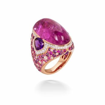 Filippa ring in rose gold, pink tourmaline, multi-colour sapphire and diamond 