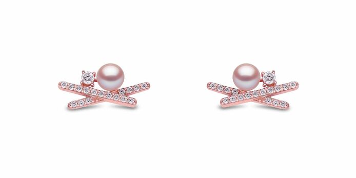 Sleek earrings in rose gold, Ayoka pearl and diamond