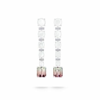 Couture Desert Rose Drop Earrings in white gold, bi-colour tourmaline, mother-of-pearl and diamond 